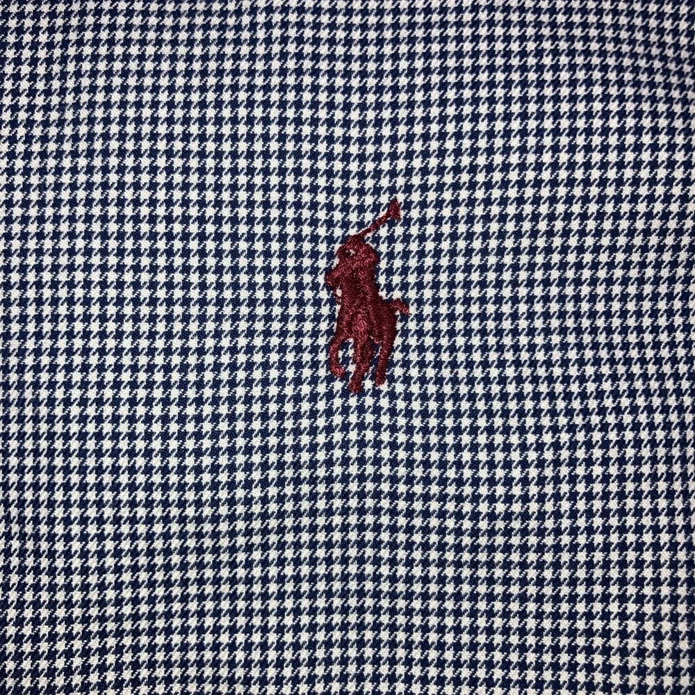 Polo Ralph Lauren Shirt Mens XL 17.5 Houndstooth Navy White L/S Button Down Flaw